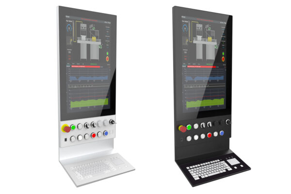 PSE 6000 Panel PC industriale con pulsantiera integrata per postazione di comando layout verticale